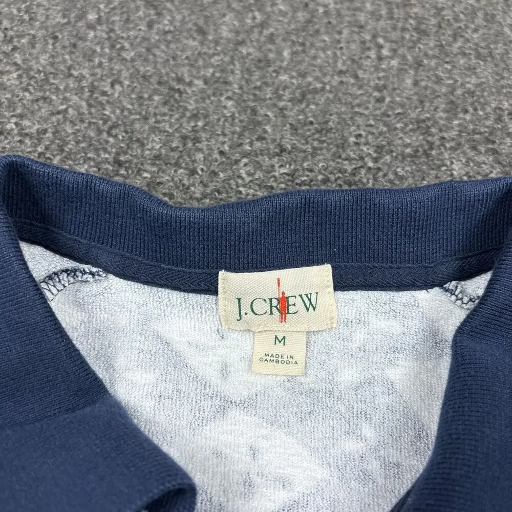 J. Crew Polo Shirt Navy Blue Terry Cloth Ikat Print Casual BZ389 Size Medium